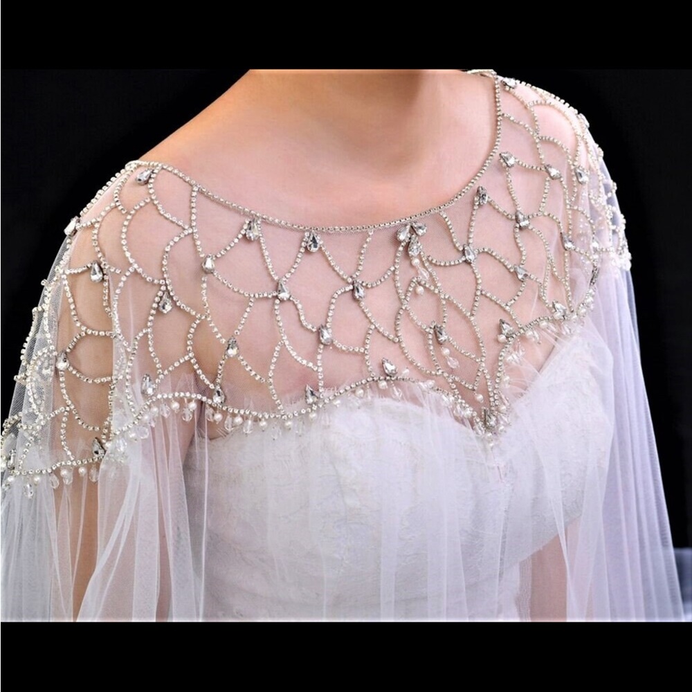 Wedding Beaded Jeweled Cape Train White Ivory Brand new Had made
